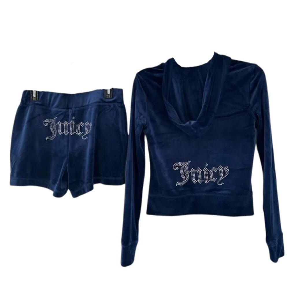 Juicy Couture Velour Tracksuit Hoodie and Shorts Set Atlantis